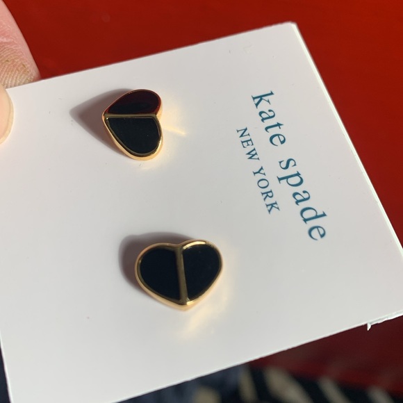 Kate Spade- Heritage Spade Heart Gold Earrings-  Black - Picture 2 of 5